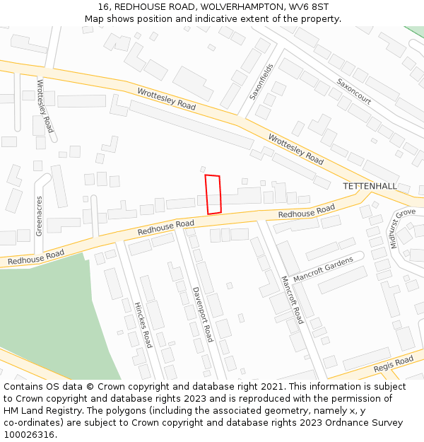 16, REDHOUSE ROAD, WOLVERHAMPTON, WV6 8ST: Location map and indicative extent of plot