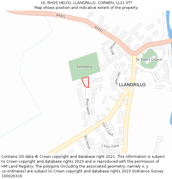 16, RHOS HELYG, LLANDRILLO, CORWEN, LL21 0TT: Location map and indicative extent of plot