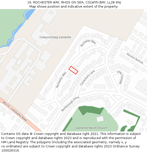 16, ROCHESTER WAY, RHOS ON SEA, COLWYN BAY, LL28 4NJ: Location map and indicative extent of plot