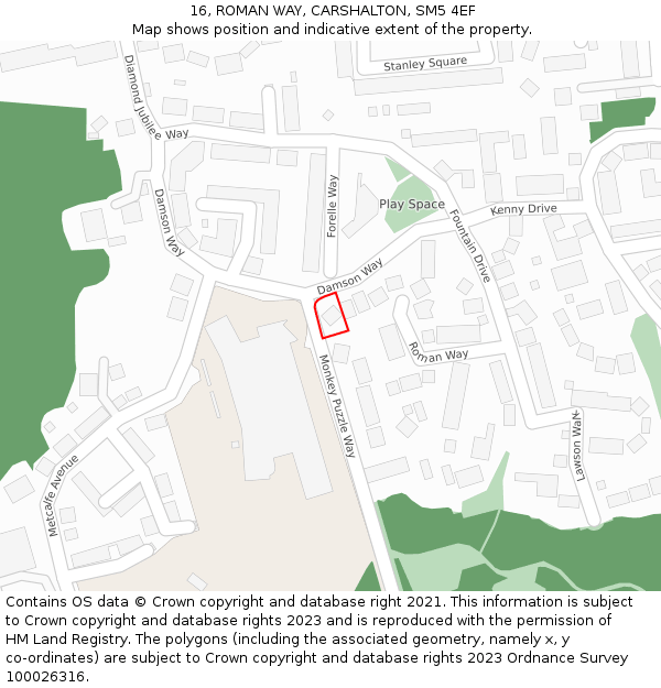 16, ROMAN WAY, CARSHALTON, SM5 4EF: Location map and indicative extent of plot