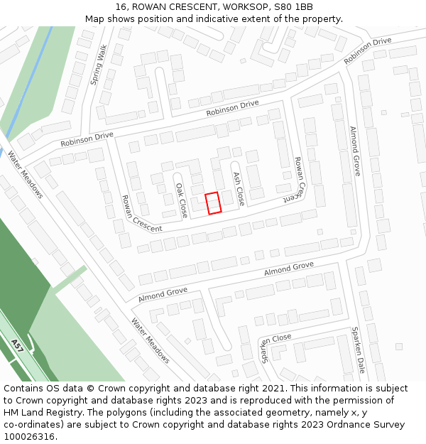 16, ROWAN CRESCENT, WORKSOP, S80 1BB: Location map and indicative extent of plot