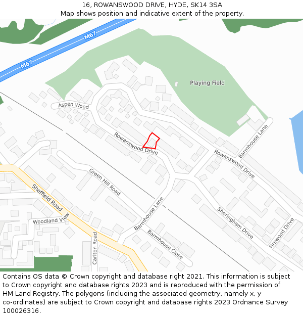16, ROWANSWOOD DRIVE, HYDE, SK14 3SA: Location map and indicative extent of plot