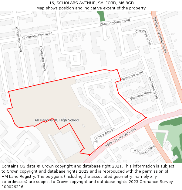 16, SCHOLARS AVENUE, SALFORD, M6 8GB: Location map and indicative extent of plot