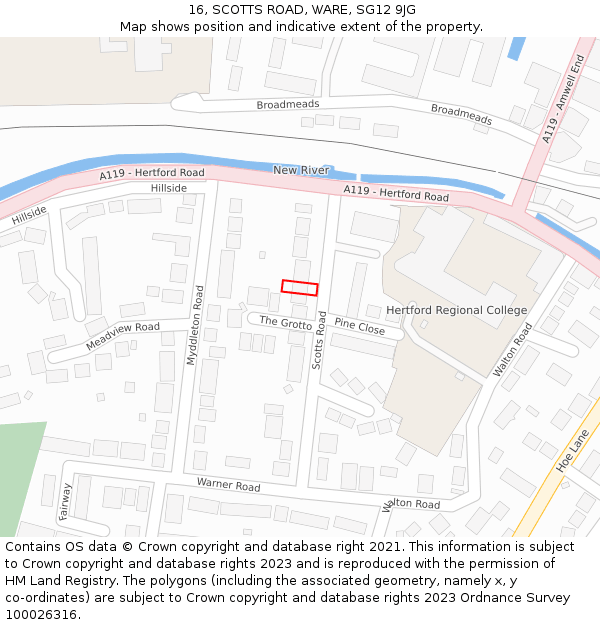 16, SCOTTS ROAD, WARE, SG12 9JG: Location map and indicative extent of plot