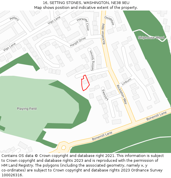 16, SETTING STONES, WASHINGTON, NE38 9EU: Location map and indicative extent of plot