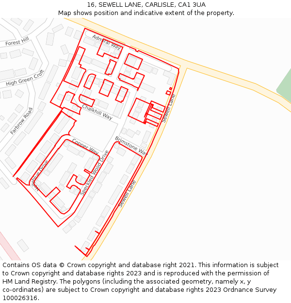 16, SEWELL LANE, CARLISLE, CA1 3UA: Location map and indicative extent of plot