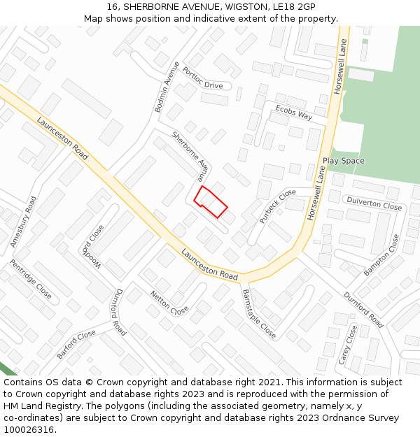 16, SHERBORNE AVENUE, WIGSTON, LE18 2GP: Location map and indicative extent of plot