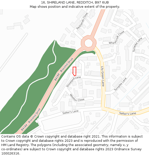 16, SHIRELAND LANE, REDDITCH, B97 6UB: Location map and indicative extent of plot