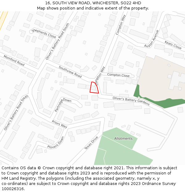 16, SOUTH VIEW ROAD, WINCHESTER, SO22 4HD: Location map and indicative extent of plot