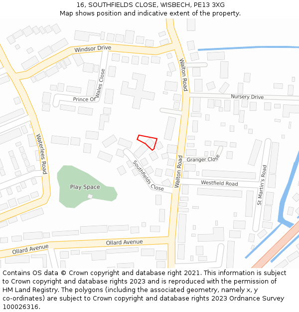 16, SOUTHFIELDS CLOSE, WISBECH, PE13 3XG: Location map and indicative extent of plot