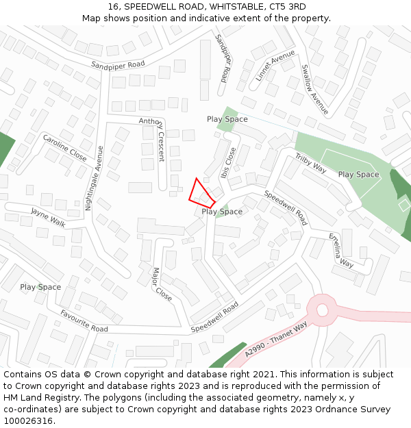 16, SPEEDWELL ROAD, WHITSTABLE, CT5 3RD: Location map and indicative extent of plot