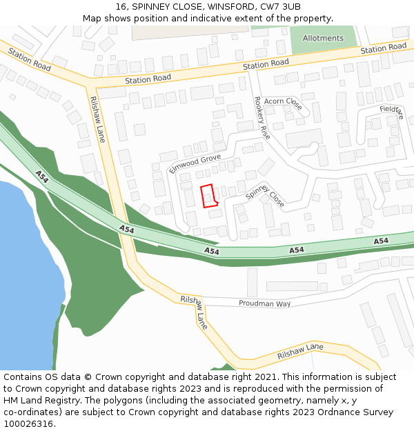 16, SPINNEY CLOSE, WINSFORD, CW7 3UB: Location map and indicative extent of plot