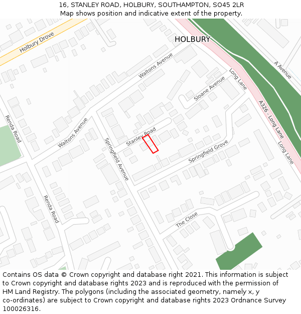 16, STANLEY ROAD, HOLBURY, SOUTHAMPTON, SO45 2LR: Location map and indicative extent of plot