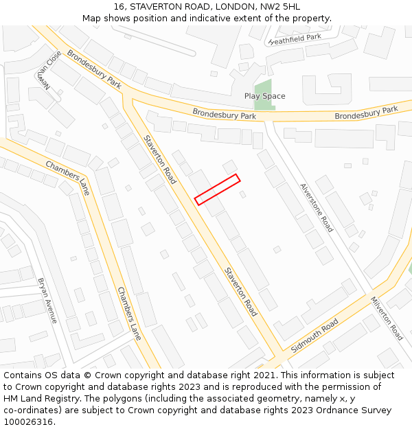 16, STAVERTON ROAD, LONDON, NW2 5HL: Location map and indicative extent of plot