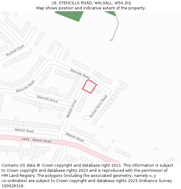 16, STENCILLS ROAD, WALSALL, WS4 2HJ: Location map and indicative extent of plot
