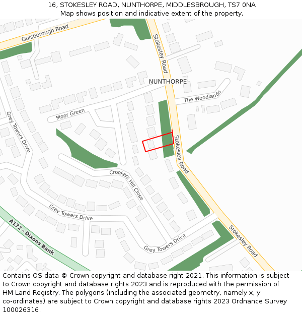 16, STOKESLEY ROAD, NUNTHORPE, MIDDLESBROUGH, TS7 0NA: Location map and indicative extent of plot