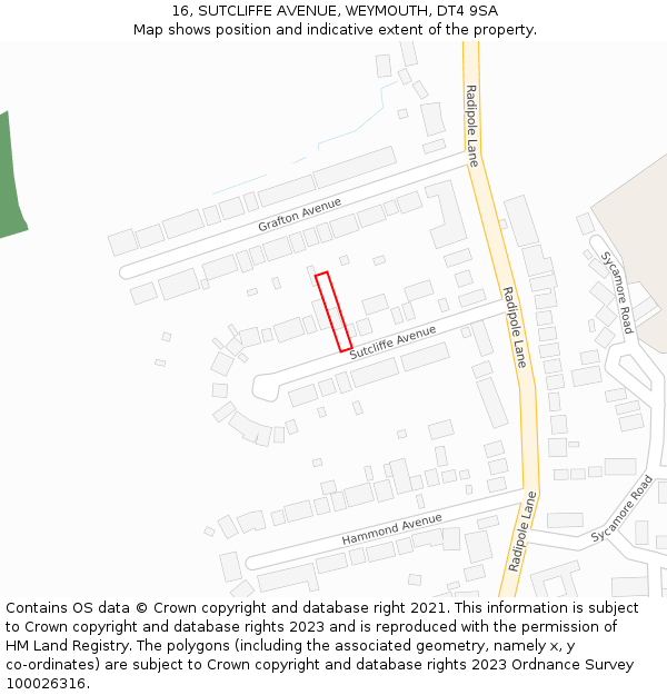 16, SUTCLIFFE AVENUE, WEYMOUTH, DT4 9SA: Location map and indicative extent of plot