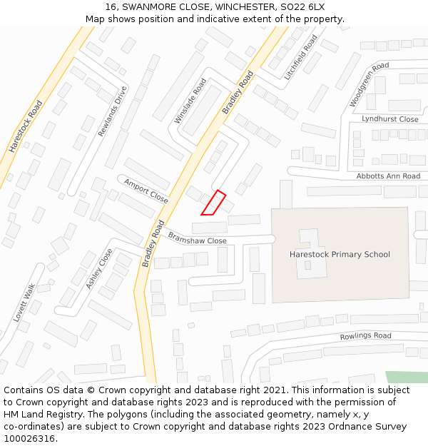 16, SWANMORE CLOSE, WINCHESTER, SO22 6LX: Location map and indicative extent of plot