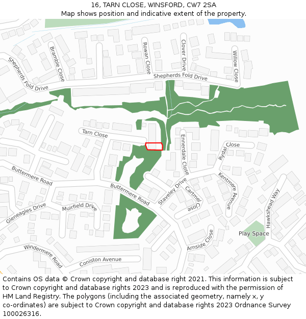 16, TARN CLOSE, WINSFORD, CW7 2SA: Location map and indicative extent of plot