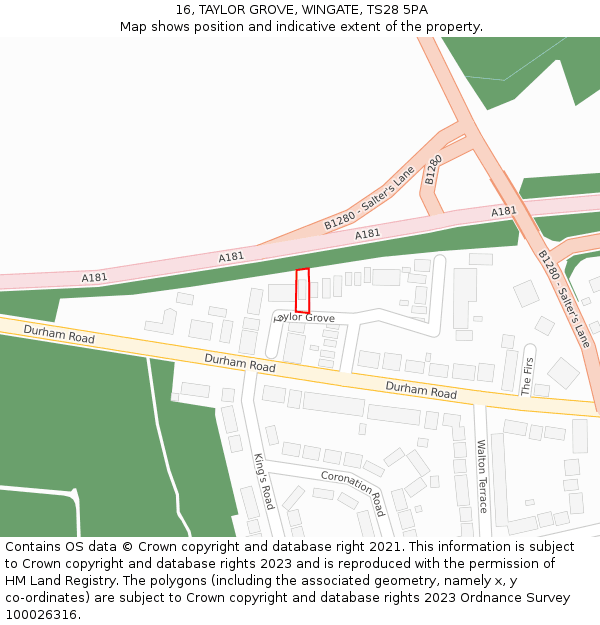 16, TAYLOR GROVE, WINGATE, TS28 5PA: Location map and indicative extent of plot