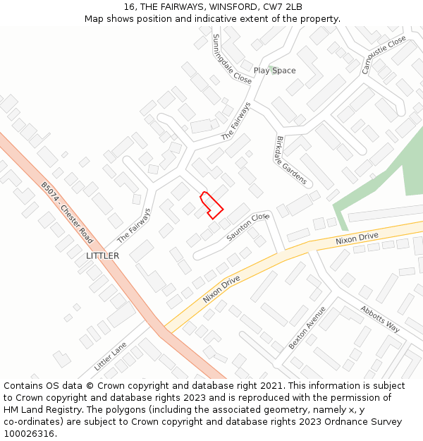 16, THE FAIRWAYS, WINSFORD, CW7 2LB: Location map and indicative extent of plot