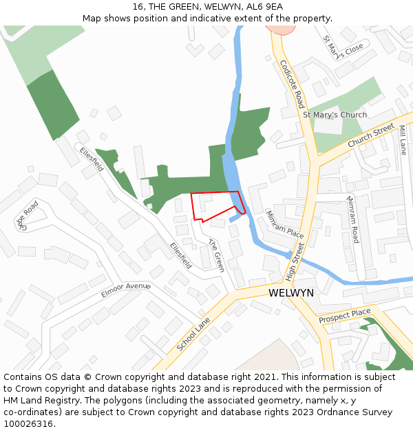 16, THE GREEN, WELWYN, AL6 9EA: Location map and indicative extent of plot