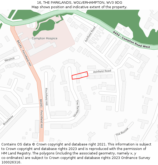 16, THE PARKLANDS, WOLVERHAMPTON, WV3 9DG: Location map and indicative extent of plot