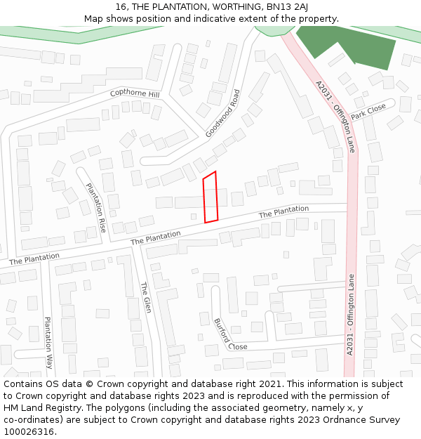 16, THE PLANTATION, WORTHING, BN13 2AJ: Location map and indicative extent of plot