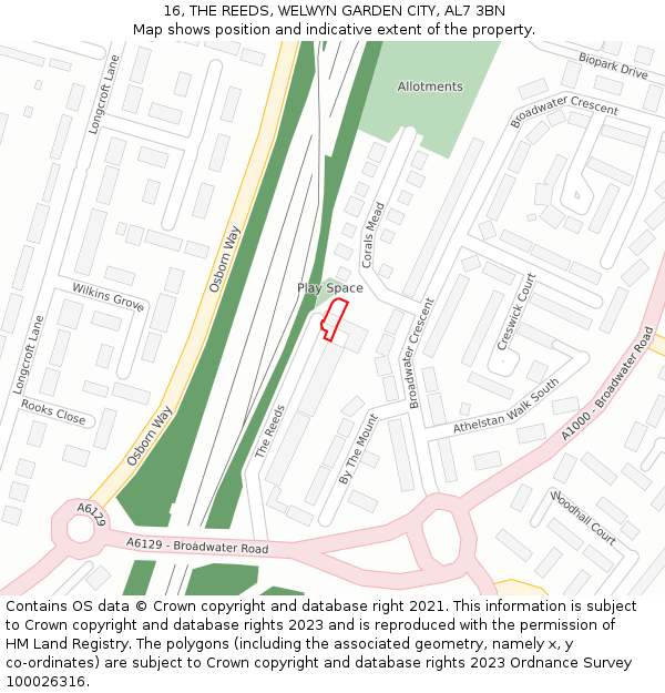 16, THE REEDS, WELWYN GARDEN CITY, AL7 3BN: Location map and indicative extent of plot