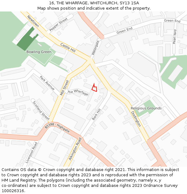 16, THE WHARFAGE, WHITCHURCH, SY13 1SA: Location map and indicative extent of plot