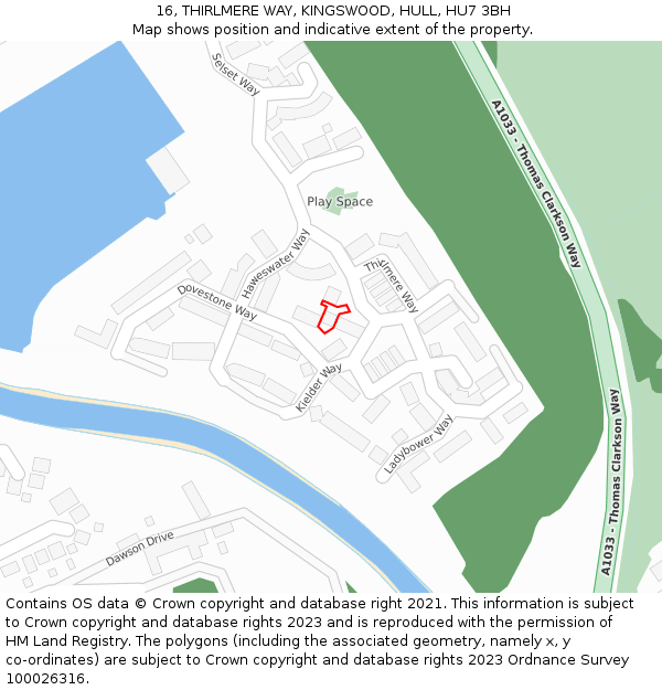 16, THIRLMERE WAY, KINGSWOOD, HULL, HU7 3BH: Location map and indicative extent of plot