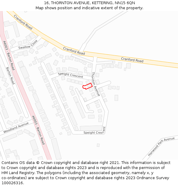 16, THORNTON AVENUE, KETTERING, NN15 6QN: Location map and indicative extent of plot