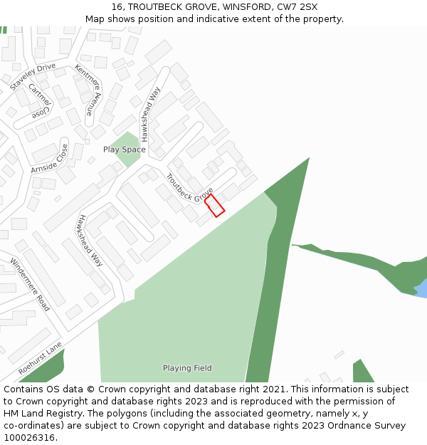 16, TROUTBECK GROVE, WINSFORD, CW7 2SX: Location map and indicative extent of plot