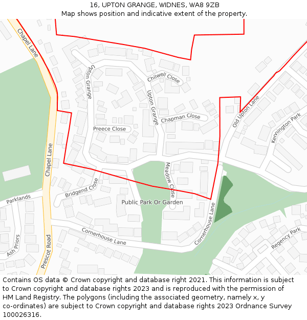 16, UPTON GRANGE, WIDNES, WA8 9ZB: Location map and indicative extent of plot