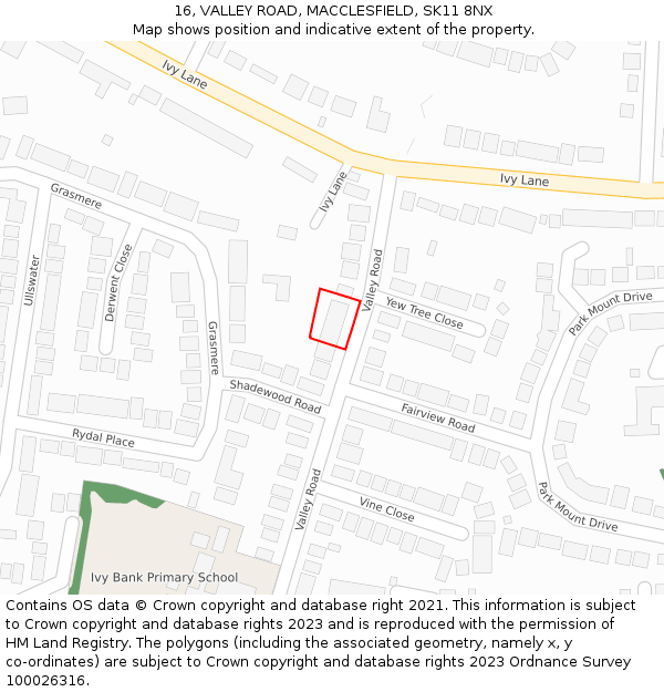 16, VALLEY ROAD, MACCLESFIELD, SK11 8NX: Location map and indicative extent of plot