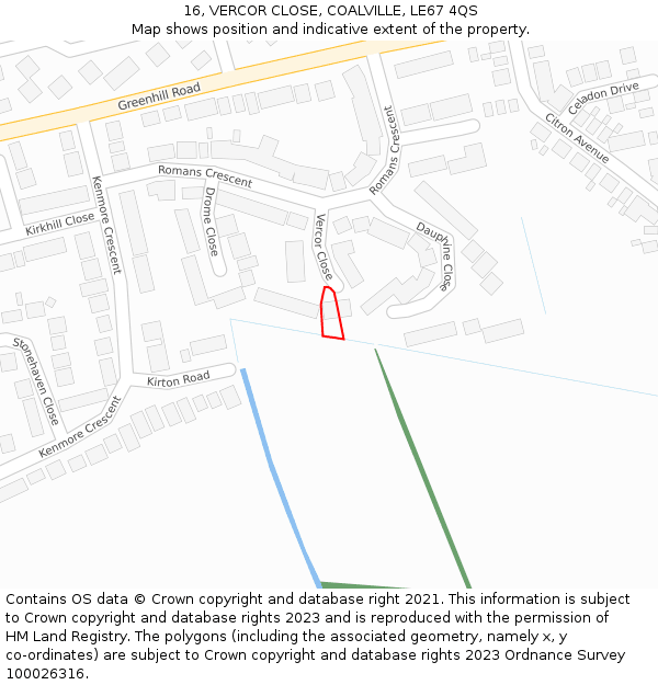 16, VERCOR CLOSE, COALVILLE, LE67 4QS: Location map and indicative extent of plot