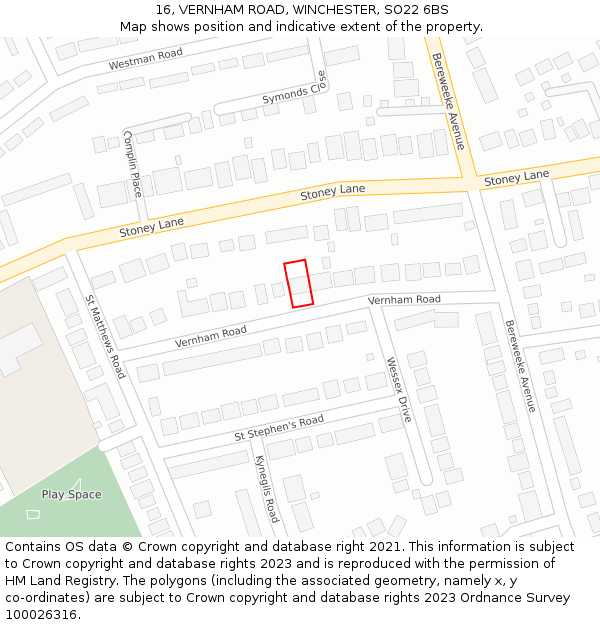 16, VERNHAM ROAD, WINCHESTER, SO22 6BS: Location map and indicative extent of plot