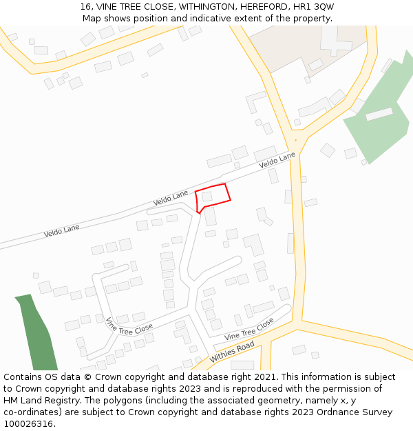 16, VINE TREE CLOSE, WITHINGTON, HEREFORD, HR1 3QW: Location map and indicative extent of plot