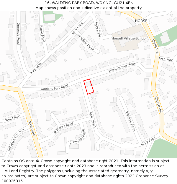 16, WALDENS PARK ROAD, WOKING, GU21 4RN: Location map and indicative extent of plot