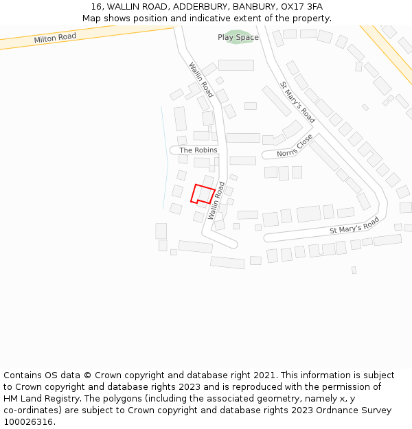 16, WALLIN ROAD, ADDERBURY, BANBURY, OX17 3FA: Location map and indicative extent of plot