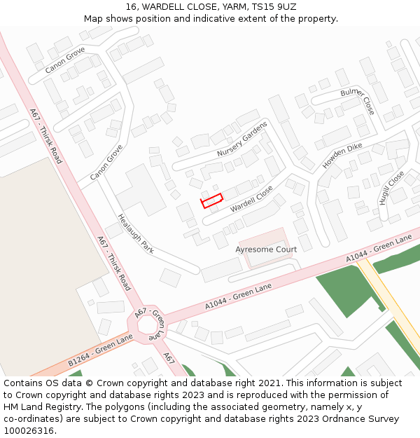 16, WARDELL CLOSE, YARM, TS15 9UZ: Location map and indicative extent of plot