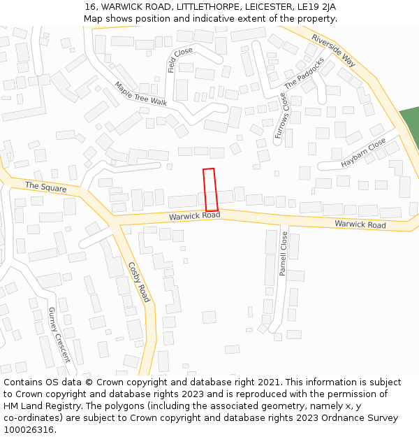 16, WARWICK ROAD, LITTLETHORPE, LEICESTER, LE19 2JA: Location map and indicative extent of plot