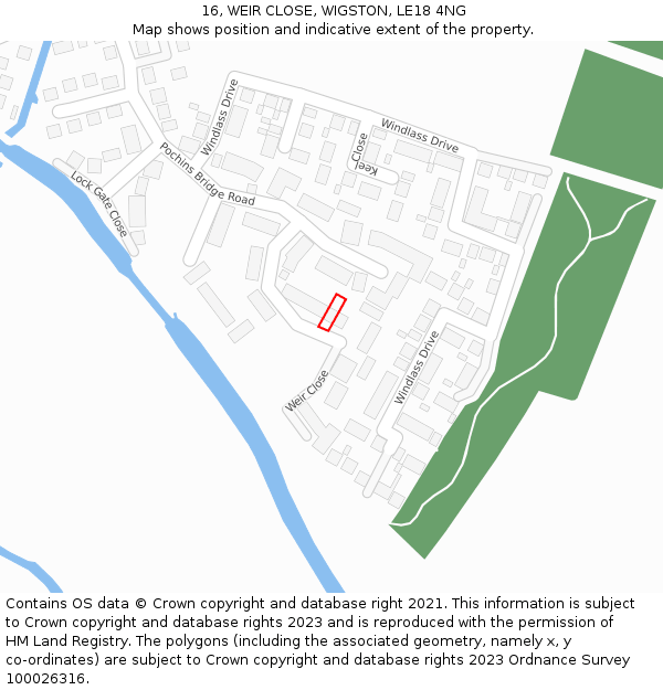 16, WEIR CLOSE, WIGSTON, LE18 4NG: Location map and indicative extent of plot