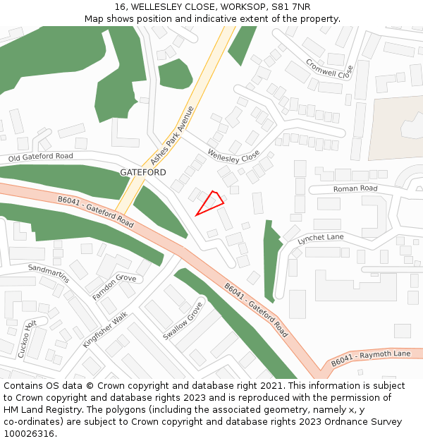 16, WELLESLEY CLOSE, WORKSOP, S81 7NR: Location map and indicative extent of plot