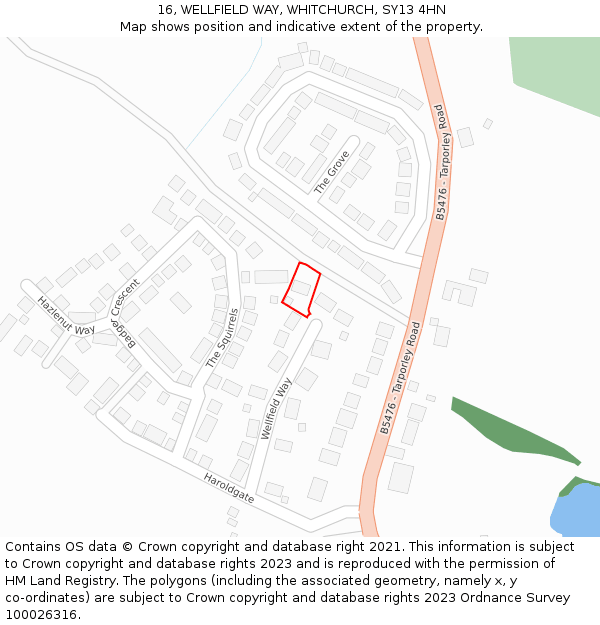 16, WELLFIELD WAY, WHITCHURCH, SY13 4HN: Location map and indicative extent of plot