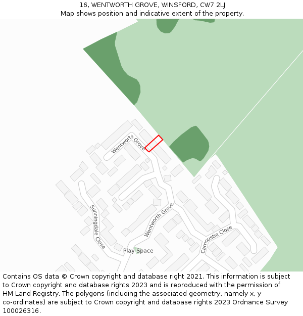 16, WENTWORTH GROVE, WINSFORD, CW7 2LJ: Location map and indicative extent of plot