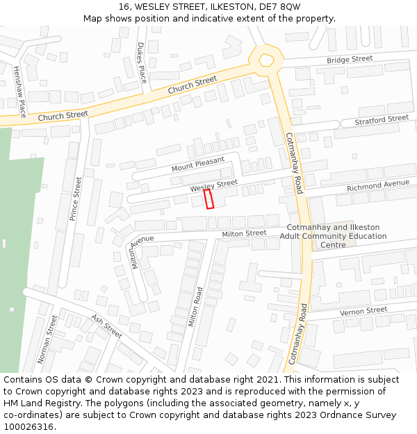 16, WESLEY STREET, ILKESTON, DE7 8QW: Location map and indicative extent of plot