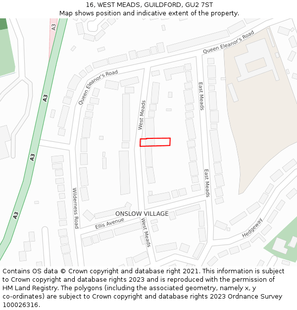 16, WEST MEADS, GUILDFORD, GU2 7ST: Location map and indicative extent of plot