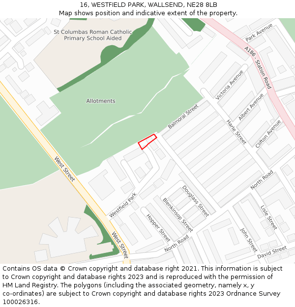 16, WESTFIELD PARK, WALLSEND, NE28 8LB: Location map and indicative extent of plot