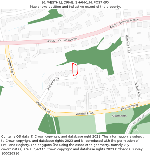 16, WESTHILL DRIVE, SHANKLIN, PO37 6PX: Location map and indicative extent of plot